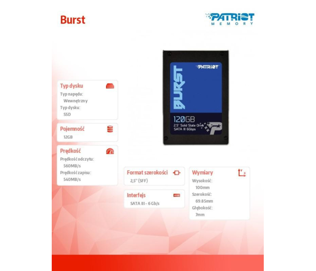 PATRIOT Burst 120GB 2,5'' PBU120GS25SSDR - 381508 - zdjęcie 3